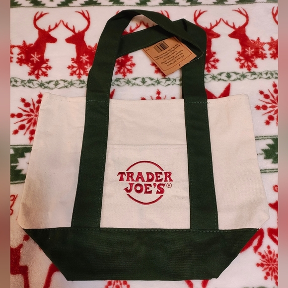 Limited Edition Trader Joe's Mini Tote Bags In Holiday Red & Green - Picture 3 of 4